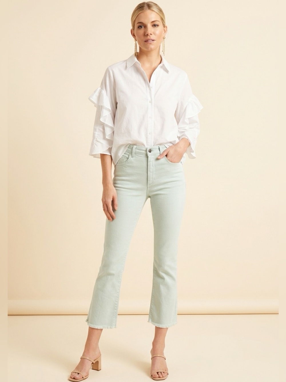 Pilcro Anthro Mint Frayed Raw Hem Cropped Jeans